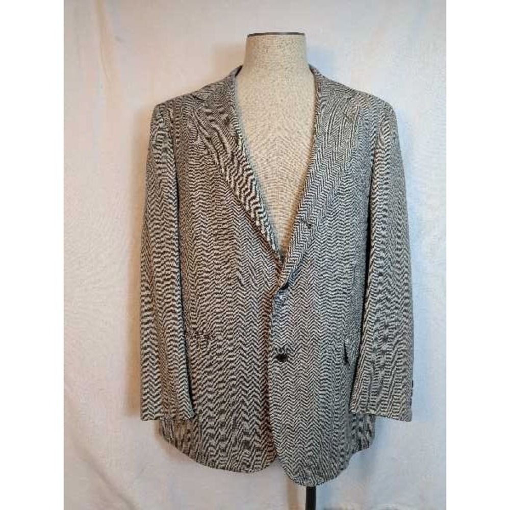 Southwick Nordstrom Blazer Jacket Men's 46T Black White Herringbone Pattern